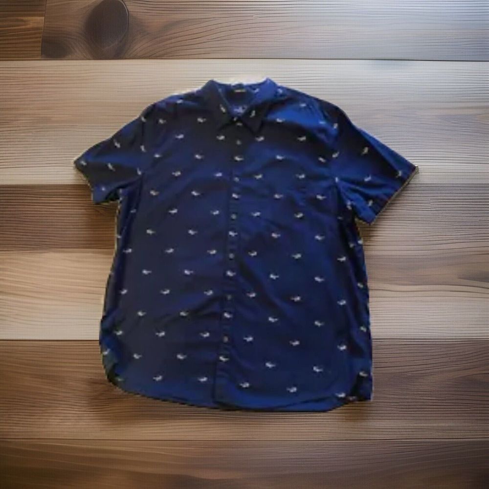 American Eagle Men Sun Glasses Print Short Sleeve‎ Button-Up Shirt Blue Size XXL